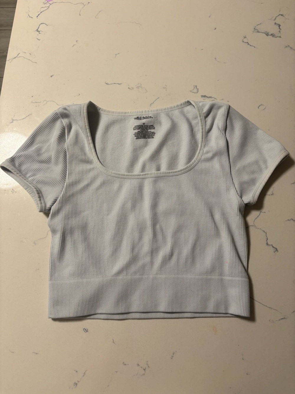 Women’s Scoop Neck Ribbed Cropped Top - Pale Light Blue